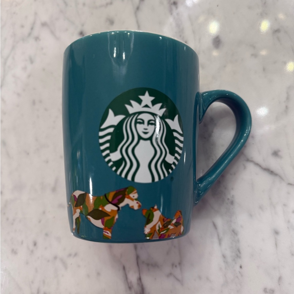 2020 Starbucks Coffee Tea Cup Mug Teal Camo Dogs Collectible Ceramic 10oz EUC
